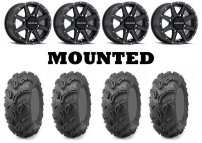Kit 4 Maxxis Zilla Tires 28x9-14/28x11-14 on Raceline Hostage Matte Black FXT