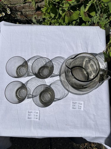 Vintage Whitefriars Smoked Glass WaterJug & Four Tumblers - Picture 5 of 23