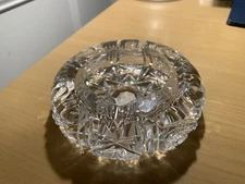 Vintage Cut Heavy Lead Crystal Clear Glass Cigar Ashtray 