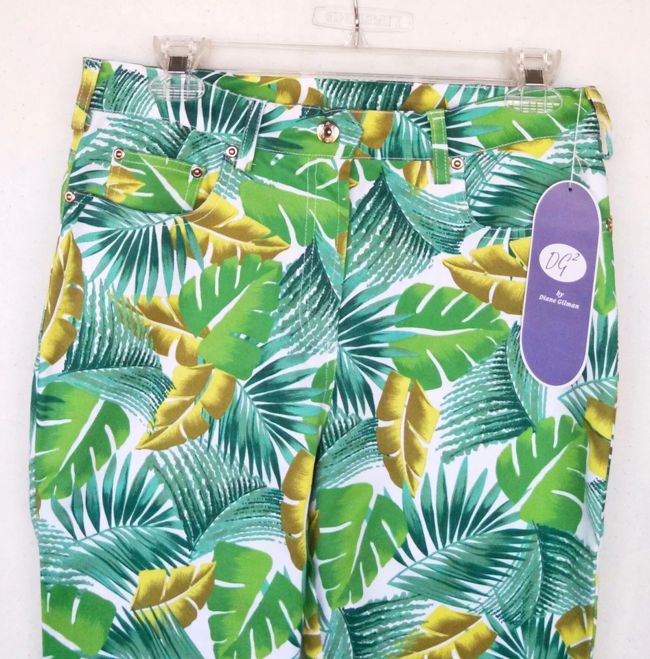 Diane Gilman Womens Pants Denim Jeans NEW w/ Tags Tropical Leaves Twill Sz 4 - Image 2 of 4