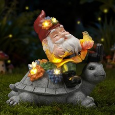Solar-Powered Garden Gnomes: Turtle & Flower Statues for Outdoor Decor 🌞🏡✨