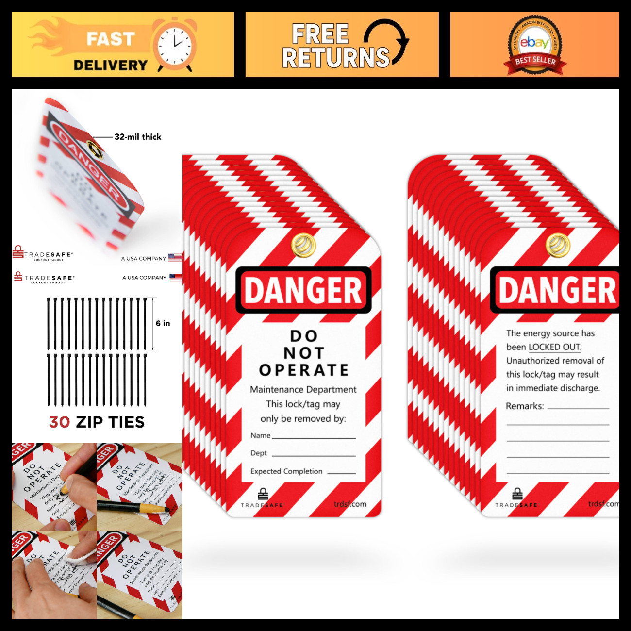 Lockout Tagout Tags - 30 OSHA Compliant LOTO Safety Tags with Ties for Lockout/T