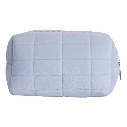 Plush Makeup Bag Cosmetic Bag for Women,Zipper Large Solid Color Travel blue
