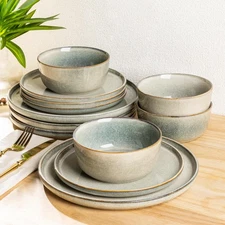 Stoneware Dinnerware Sets For 4round Reactive Glaze Ceramic Plates And Bowls Set