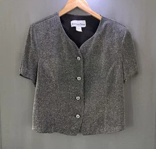 Another Thyme Cropped Evening Blazer Jacket VTG Size 16 Black Rhinestone Glitter