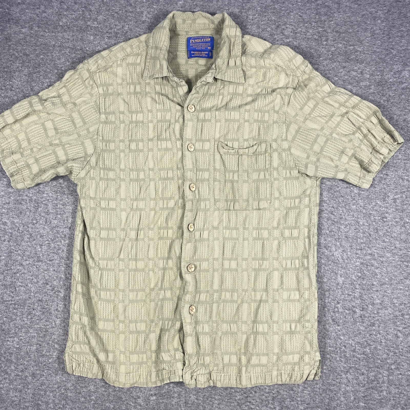 Pendleton bamboo button down shirt olive green Si… - image 1