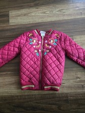 Little Lass Girls Quilted Floral Embroidered Pink Jacket Size 5 Full Zip Lined