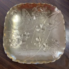 Vintage Arthur Armour Gold Anodized Hammered Aluminum Tray Butterflies Dogwood
