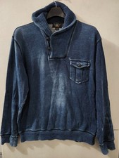 Double RRL Ralph Lauren Sweater Mens L Indigo Shawl Cowl Pullover Heavy Distress