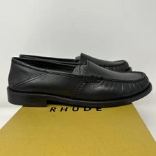 Rhude Shoes Mens Size 8 Black Slip On Leather Loafers Dress Casual Designer