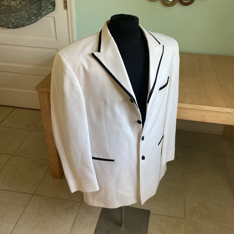Andrew Fezza Unique White Tuxedo With Black Piping Size 42R 4-Button Classic - Image 4 of 4