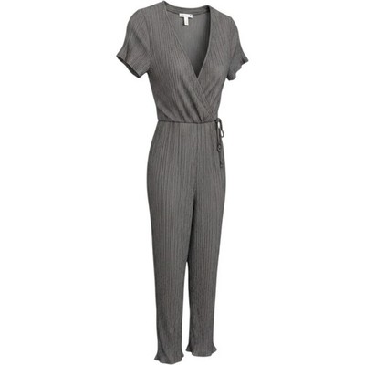 Scarlett Crinkle Wrap Jumpsuit Womens M Dark Gray Vintage Made in USA