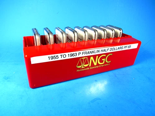 1955 to 1963 P,  9-Coin Set  Franklin Half Dollars  NGC Pf 69  Beautiful  FS-02