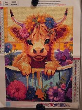 Diamond art Completed 40x30cm Cute Highland Calf Sitting In A Tub