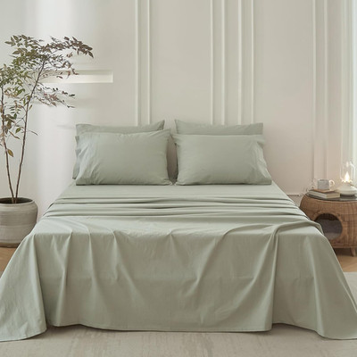 Sage Green King Size Bedding Set - 100% Washed Cotton with Deep Pockets