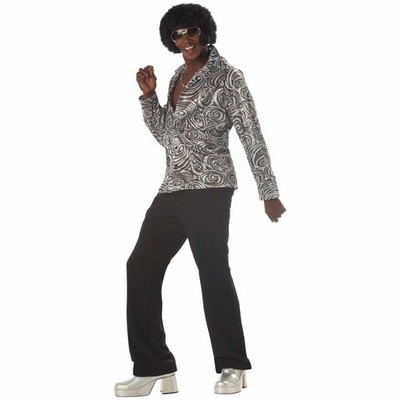 Groovy Disco 1960s 1970s Hippie Dance Adult Mens Costume Shirt & Afro Wig