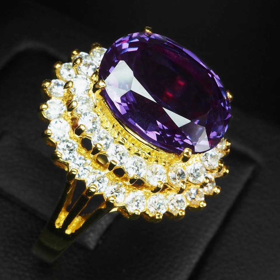 Elegante anello in argento sterling 925 placcato oro 24 carati con... - Immagine 3 di 4