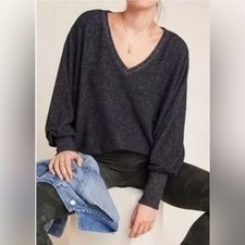 Anthropologie Saturday Sunday Rhea Hacci Gray Dolman Sleeve V-Neck Sweater XS