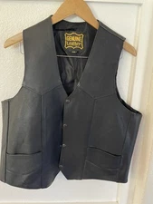 Genuine Leather Western Motorcycle Biker Vest Black Snap Button Size 44