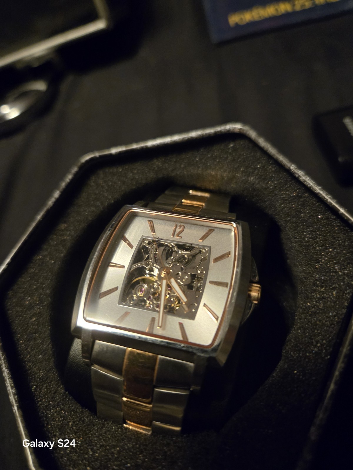 Silver Gold Skeleton Dial Rectangle Automatic Men… - image 2