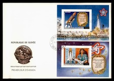 DR WHO 1986 GUINÉE FDC NAVETTE SPATIALE CACHET S/S IMPERF COMBO g01681
