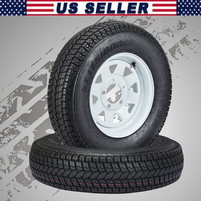 #ad #ad 2pcs Trailer Tire on Rims ST175 80D13 Tire 13 in. 5 Lug on 4.5quot; White Wheel 6PR $129.99