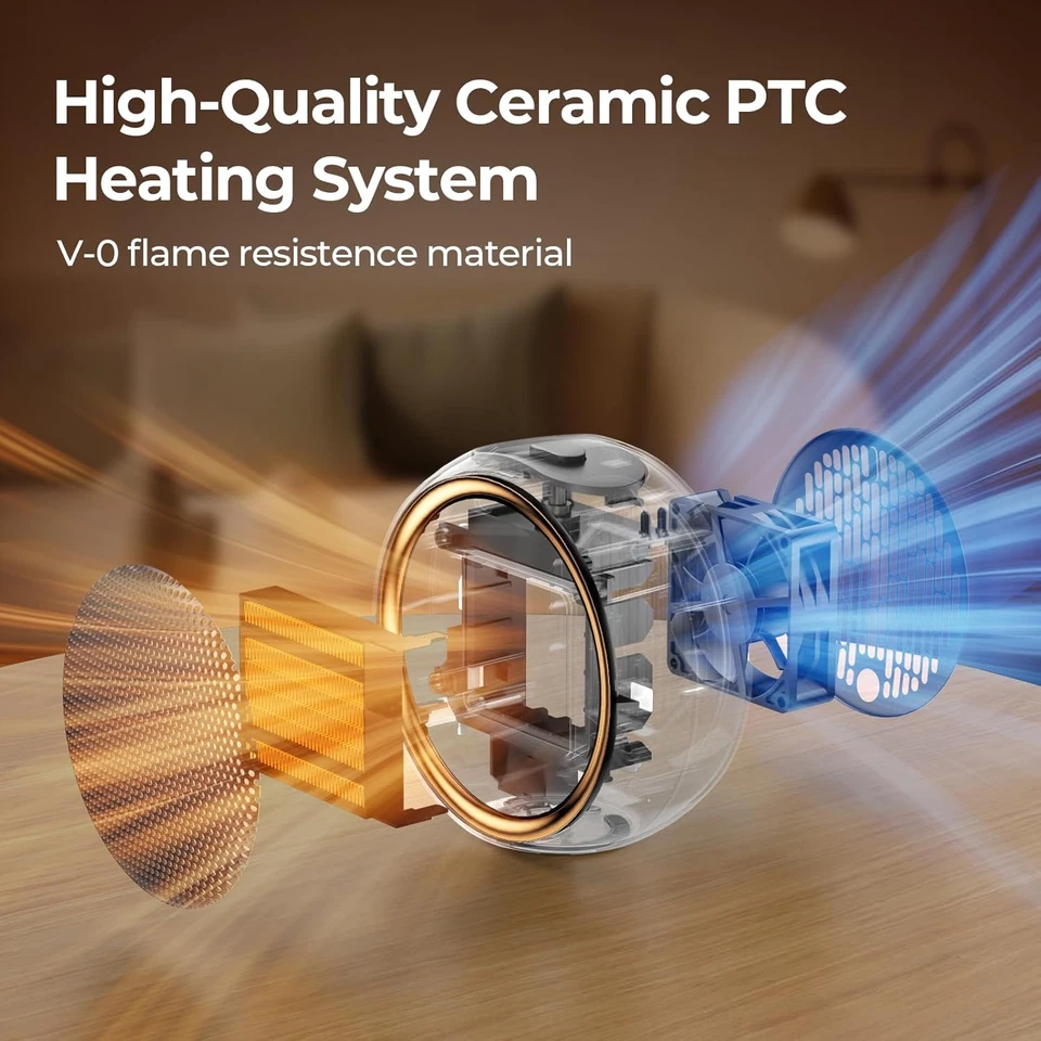 Calentador de espacio compacto de cerámica PTC silencioso eficiente energéticamente seguro calentador portátil Foto 3 de 4