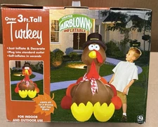 New Airblown Inflatable Lighted Turkey Thanksgiving 3 ft  Light up indoor Outdoo