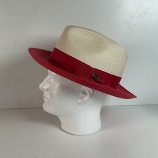 Dobbs Fifth Avenue Toledo Fedora   Red Straw Hat   USA Made   7 1/2  