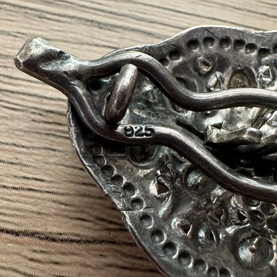 Cordón antiguo de plata esterlina victoriano eduardiano reposado floral Foto 4 de 4