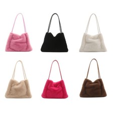 Large Capacity Furry Bucket Handbag for Everyday Use and Parties Shoulder Bag