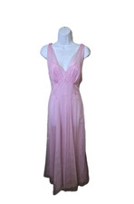 Vtg 1980s Vanity Fair Long Nightgown Lilac Purple Chiffon Nylon Lace Sz 34