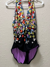 Anne Cole Women's One Piece Swimsuit Size 10 Black Multicolor Floral Halter
