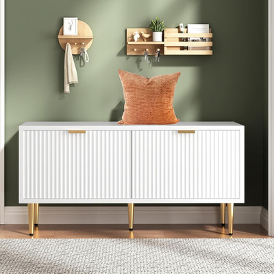 42'' Wooden Shoe Storage Bench, 300 lb Capacity, Easy Assembly, White Ottoman