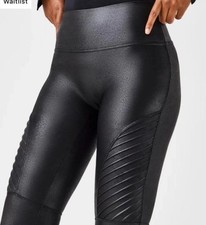 SPANX Faux Leather Moto Leggings Black Womens Size S Small Stretch Going Out