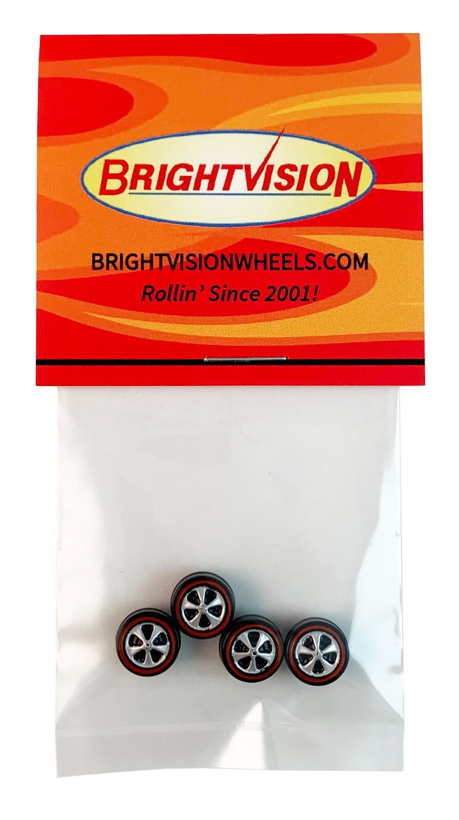 4 Brightvision Redline Wheels – 4 Small US Dull Chrome Bearing Style Wheels