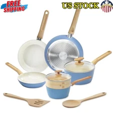 10 Piece Induction Cookware Set Nonstick Healthy Cooking Pots Pans Utensils New