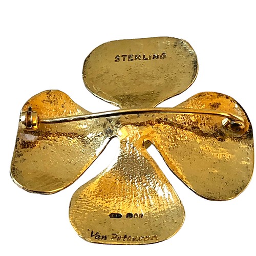 Van Peterson Vierblättrige Kleeblatt Brosche Gold Vermeil über Sterlingsilber signiert - Bild 9 von 11