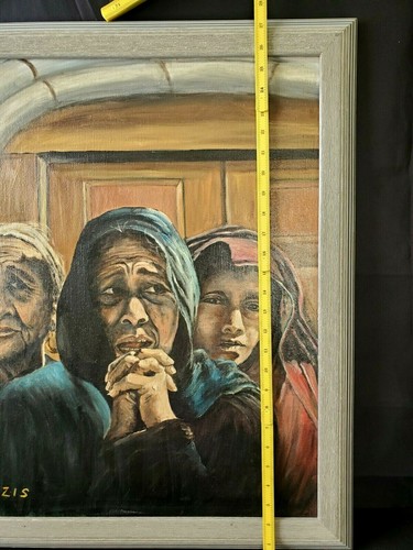 ORIGINAL FRAMED OIL (OR ACRYLIC) PAINTING 'LATINAS IN MOURNING' - SIGNED BLAZIS - Picture 8 of 11