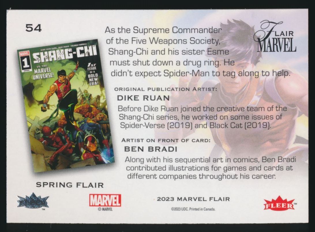 2023 Marvel Flair Spring Flair Parallel #54 Shang-Chi 56/99 2023 Marvel Flair Spring Flair Parallel #54 Shang-Chi 56/99