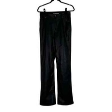 Zara Pants Size 6 Faux Leather 90s High Rise Wide Leg Black NEW