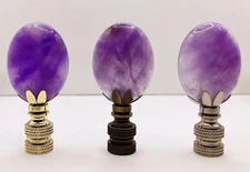 Stone Lamp Finial-NATURAL AMETHYST Oval With AB, PB or Nickel Base (1-PC.)