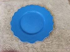 Grestel Portugal Majolica Blue 11.5" Plate Scalloped Edge Stoneware 