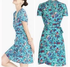J.CREW Floral Wrap Dress Turquoise Green Red Blue VNeck Pleated #L6954 Sz 4