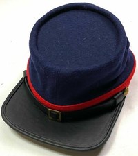 Civil War Union Artillery Leather Peak Plain Kepi,Navy Blue with Red- ALL SIZES