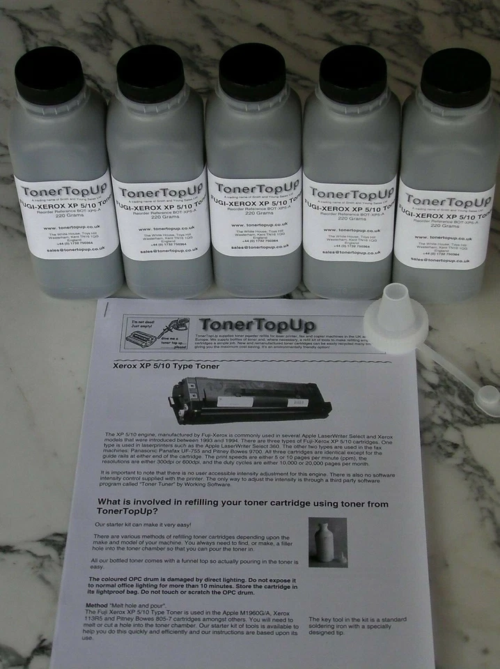 Five Bottles of Toner Refill GCC Elite 600 Apple Laserwriter 300 AC15032 M1960G - Image 2 of 2