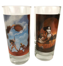 2 Comic Fantasy Artist MIKE HOFFMAN 1998 Graphic Art Glasses Glass Tumblers RARE