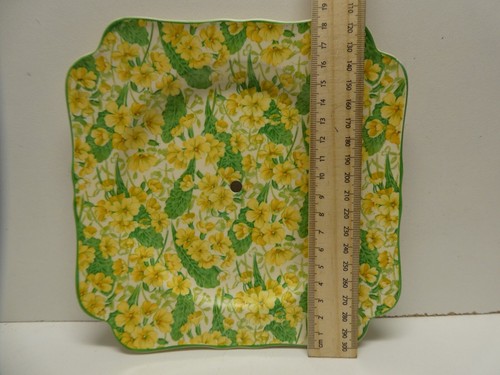 CROWN DUCAL YELLOW FLORAL BUTTERCUP CHINTZ FLORAL ALL OVER ART DECO CAKE PLATE - Picture 10 of 10