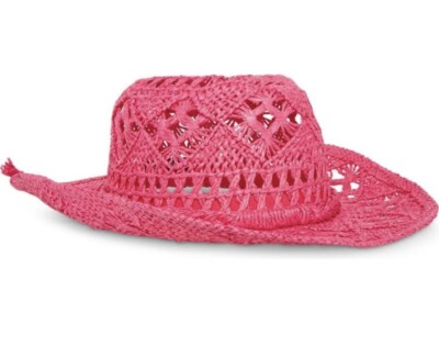 NWT STEVE MADDEN HAILEY Straw Cowboy Hat Hot Pink Braided Trim PACKABLE $48