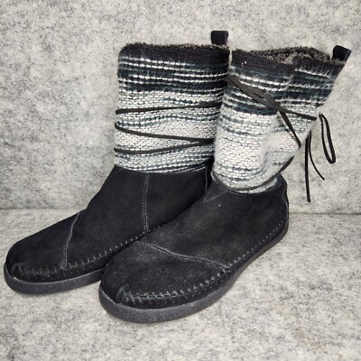 Toms Nepal Tribal Faux Fur Lining Black Suede Winter Boots Black Womens Size 7